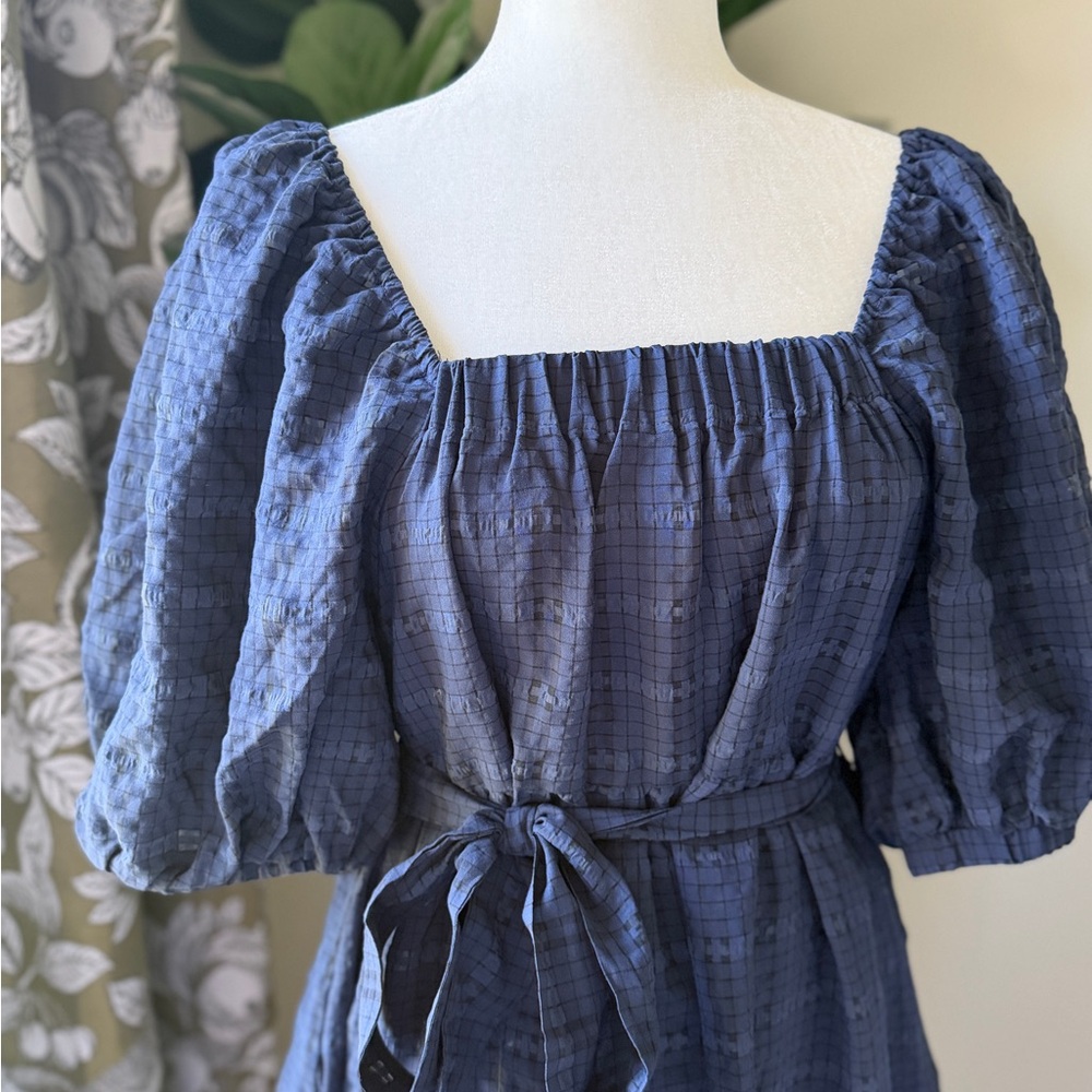 Moon River Navy Square-Neck Puff Sleeve Midi Dress - Picture 3 of 10